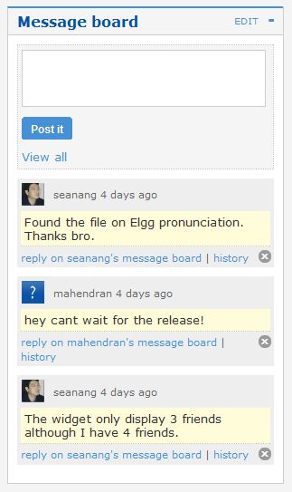 A sample messageboard placed on the profile